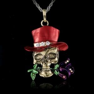 Steampunk Flower Top Hat Scull Pendant